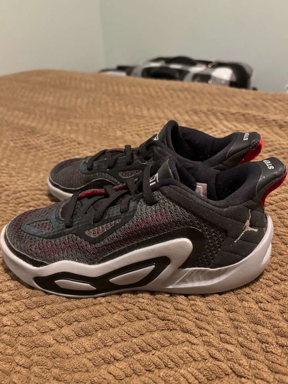 Jordan Kids Black, Gray and Red Low-Top Sneakers (Step In)